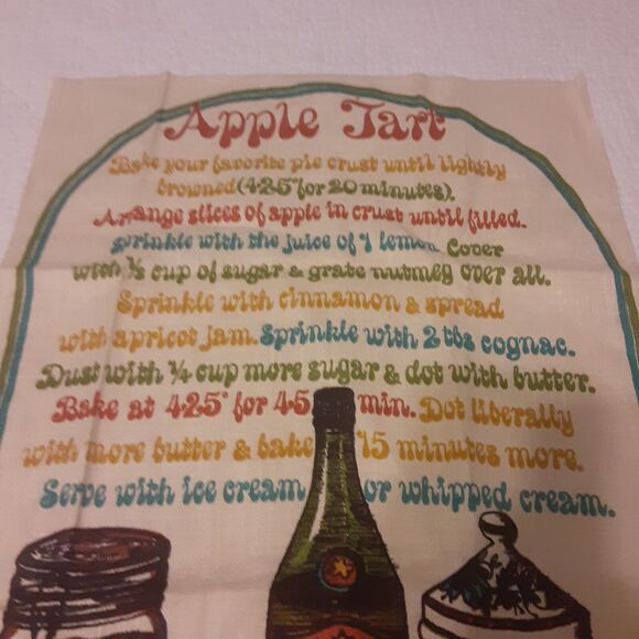 Vintage Fallani & Cohn All Linen Apple Tart Recipe Tea Towel - Picture 4 of 7